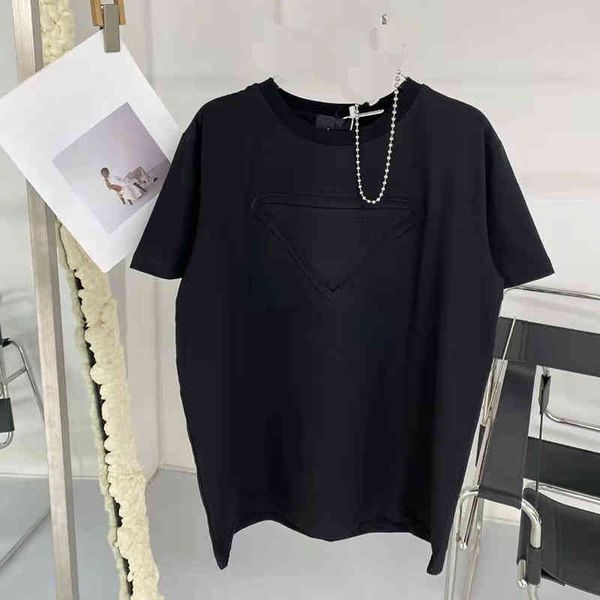 

women's t-shirt 2022 spring and summer letter triangle short sleeve men's and women's, White