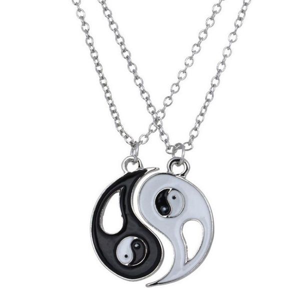 Colares pendentes param de casal emparelhado tai chi para amantes amigos yin yang longa coloração prateada colar jóias de jóias speardsponding