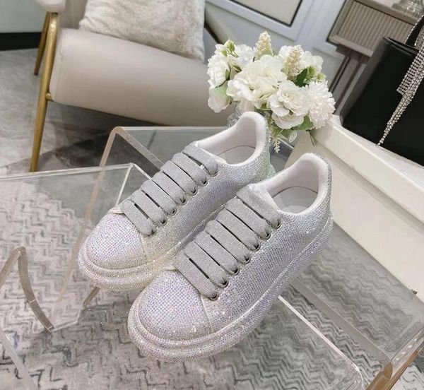 

designer oversized casual shoes white pink leather luxury fashion diamond crystal velvet suede women's canvas shoes flat shoes with thi, Black