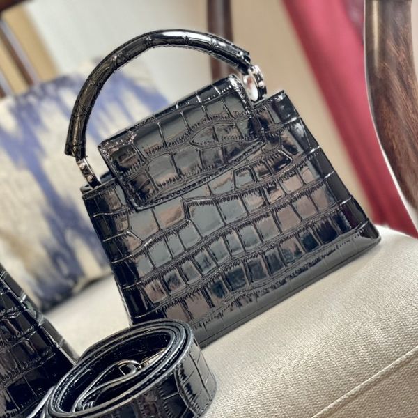 

2021 capucines bag genuine crocodile grain cowhide designer luxury handbags louia purses handbag shoulder bags ladies cross body bags 20cm 2