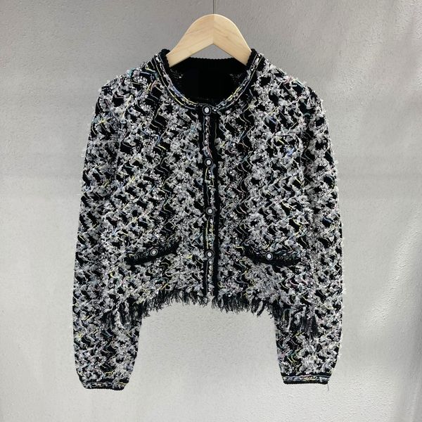 

510 2022 summer kint cardigan long sleeve crew neck brand same style sweater plaid luxury womens clothes dl, White;black