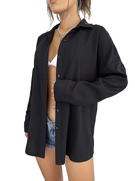 

solid drop shoulder shirt b8ii#, White