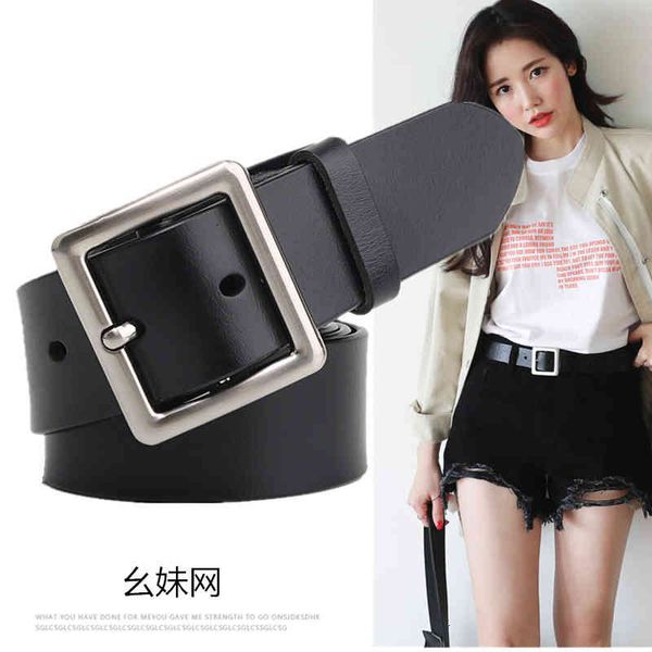 

belts square buckle denim belt women's leather simple and versatile wide general student fashion trend trouser vtlx, Black;brown