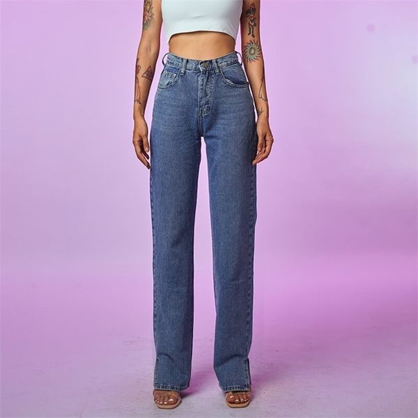 Jeans da donna gamba dritta Mom Jeans larghi pantaloni dritti a vita alta moda donna pantaloni larghi non definiti casual 210302