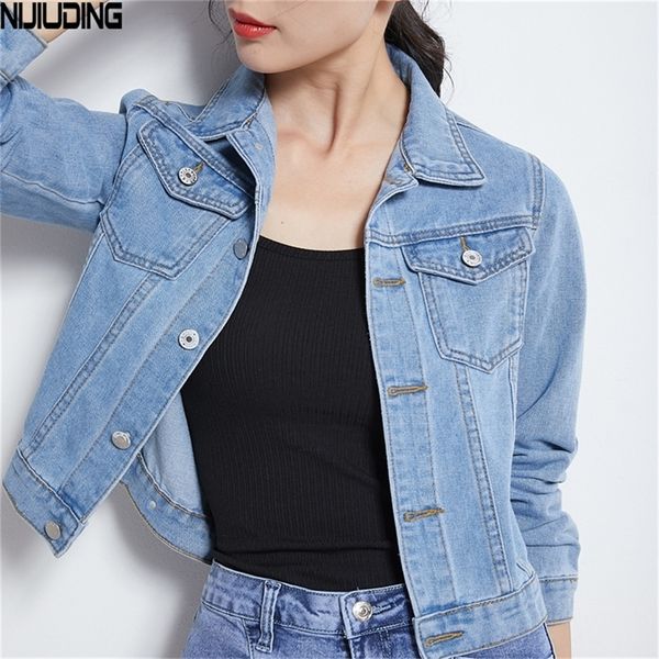 

nijiuding denim jackets women basic coats 2020 spring autumn female long sleeve solid wild casual outerwear denim coats jacket lj200813, Black;brown