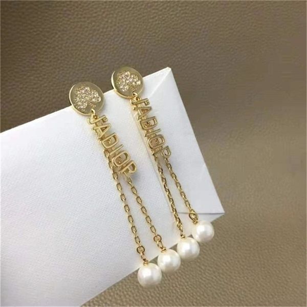 

2022 fashion 20% off designer jewelry d high-end version earrings female pearl ja letter tassel light luxury fashion earrings, Golden
