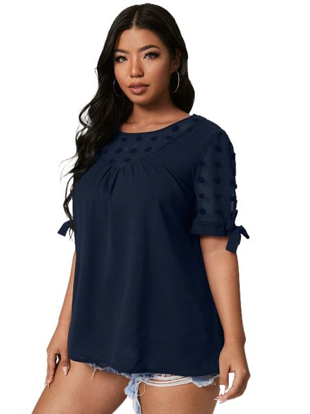 

plus contrast swiss dot panel blouse o4wr#, Black