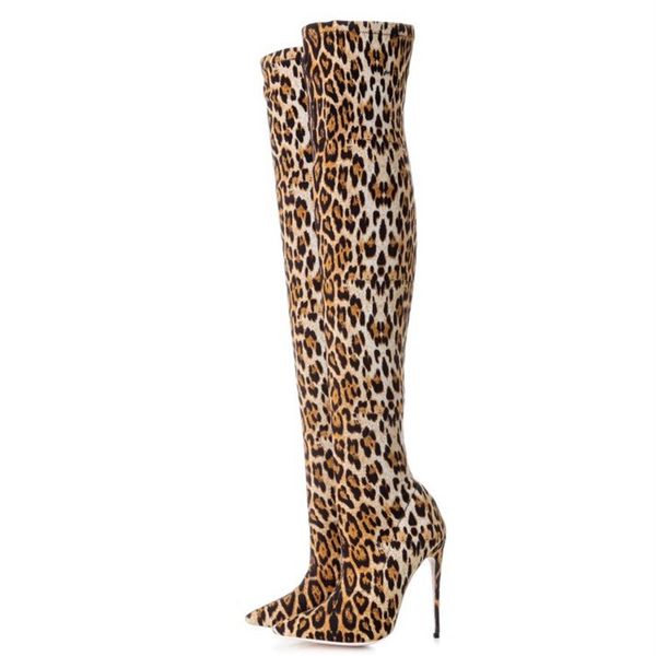 

women leopard print 2020 luxury european and american fashion boots fingertip fine cloth heels over-the-knee women's boots w226s, Black