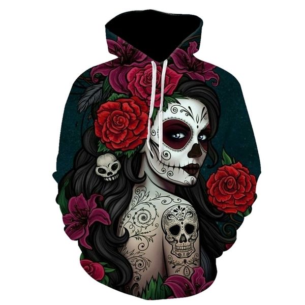 Black Gothic Rose Girl in A Mask Print Felpe con cappuccio da donna sexy manica lunga Pullover Fashion oversize con cappuccio Donna Uomo Abbigliamento LJ201130