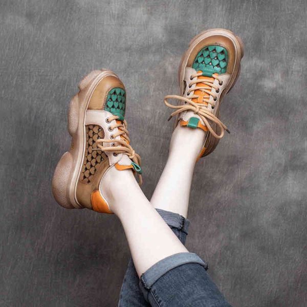 

sandals spring handsome british style leather lace up color matching perforated women's shoes thick soled single sk9r, Black