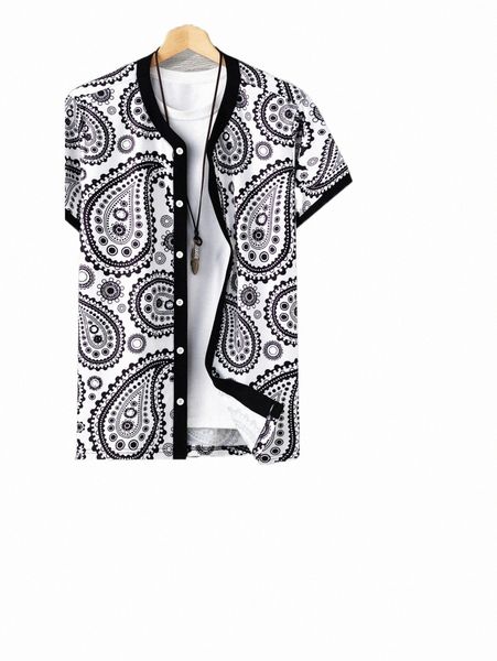 

men paisley print shirt & japanese letter graphic shorts 98hf#, Gray