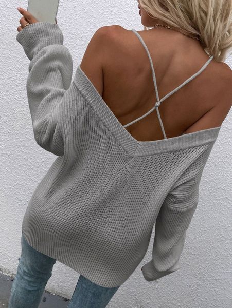 

cold shoulder criss cross sweater n6zz#, White;black