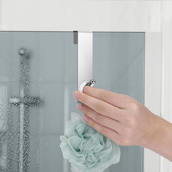 Ganchos trilhos banheiro chuveiro porta gancho sobre vidro toalheiro titular de perfuração de aço inoxidável hangerhooks281k