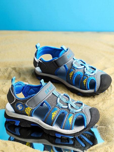 

boys letter graphic hook-and-loop fastener sport sandals she01, Black;red