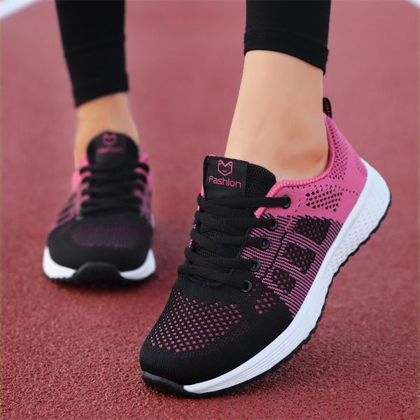 

wedges shoes for women sneakers mesh breathable casual female shoes flat light lace-up summer running shoes woman vulcanize shoe 220817, Black;white