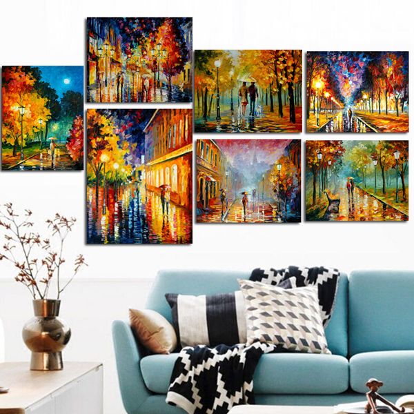 HD Print Wall Pop Art Romance Casal Rain Day Street Poster Pintura a óleo na tela Modern Wall Picture for Living Room