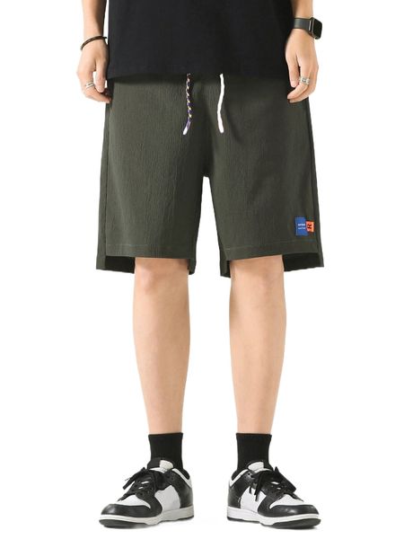 

men letter patched detail drawstring waist shorts a1by#, White;black