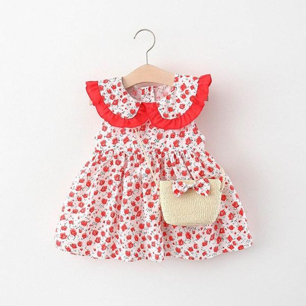 Vestidos de menina Melario Girl 2022 Summer Baby Baby Lapel Tutu Dress Vestido Bow Nó Diagonal Bag Sm Pequeno Floral Cotton Princess DressGirl's