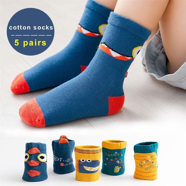 

5 pairs 1-12 years children's socks cartoon dinosaur for boys funny warm winter set spring kids girls gift 220611, Pink;yellow