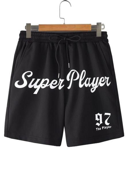 

men letter graphic drawstring waist shorts 99a3#, White;black