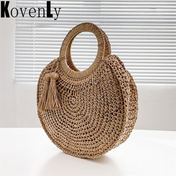 

rattan clutch bags for woman summer fashion circular handbag bohemia straw weaving femal bag design 220624