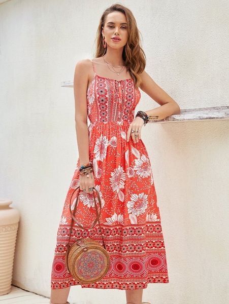 

floral print knot front cami dress z7bv#, Black;gray