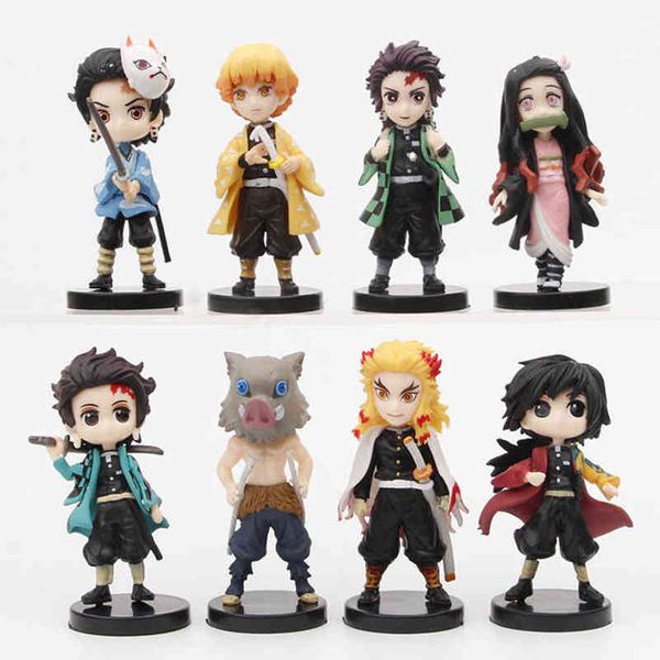 

8pcs q version anime demon slayer figure kamado nezuko kamado tanjirou agatsuma zenitsu hashibira inosuk pvc action figure toys g220707