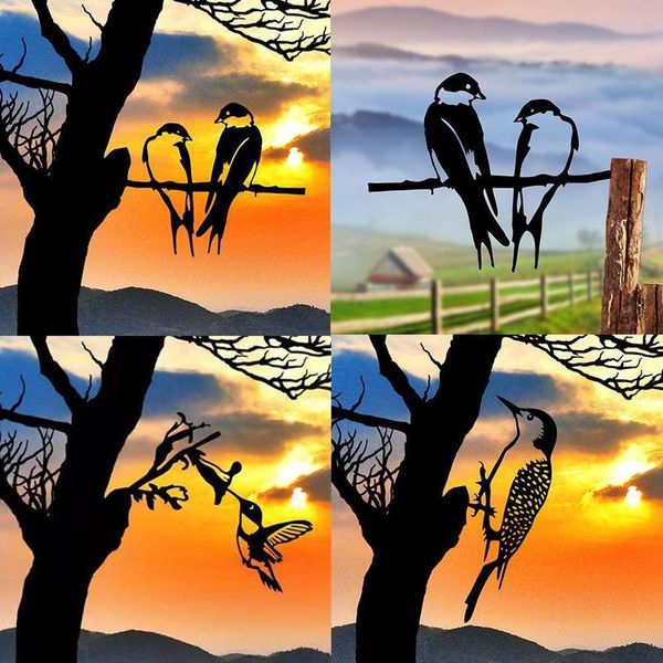 Metall-Vogel-Eisen-hohle Silhouette-Elf-Baum-Dekorationskarte, niedliche Garten-Dekoration, Terrassen-Ornament, Zuhause, Hof, märchenhaftes Dress Up 220721