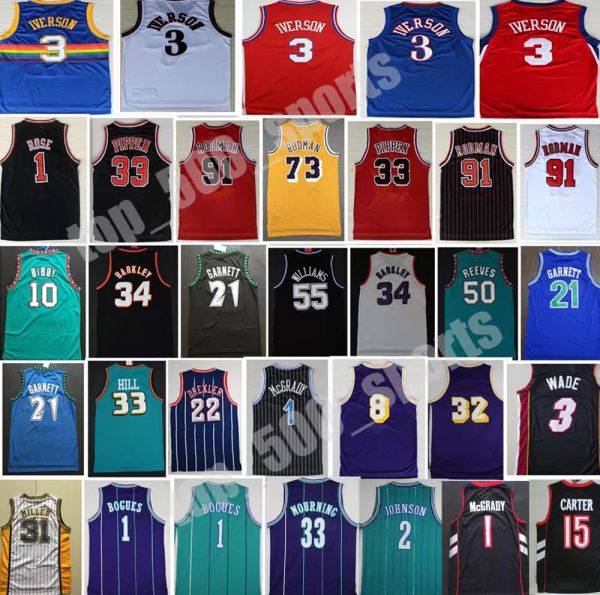 

stitched retro basketball allen iverson jersey vince carter charles barkley kevin garnett tracy mcgrady karl malone dennis ro''nba, Black