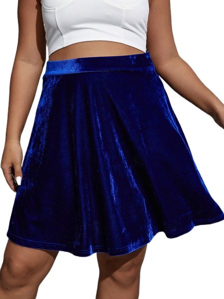 

plus high waist velvet flare skirt b4oz#, Black