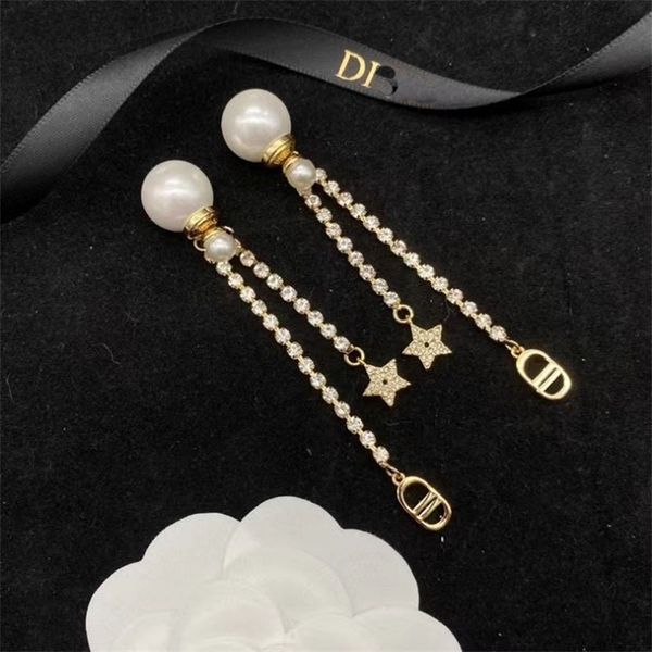 

coupon online outlets 2022 letter long tassel size pearl earrings minority design 925 silver needle earrings female, Golden