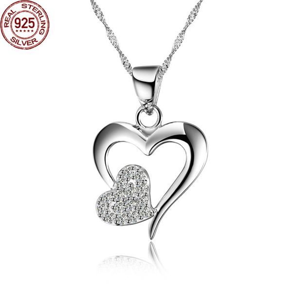 

korean fashion heart-shaped sterling silver pendant 925 heart-to-heart jewelry