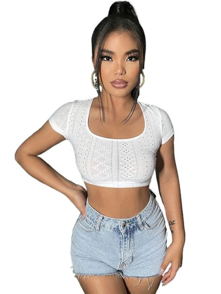 

sxy scoop neck lace up back crop p4hu#, White