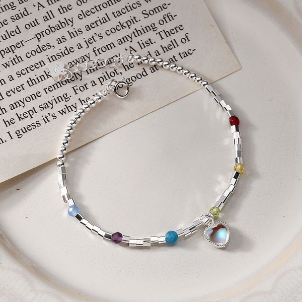 

s925 sterling silver colorful stone sweet love heart charm bracelets for women 2022 new fashion cute designer bracelet jewelry, Golden;silver
