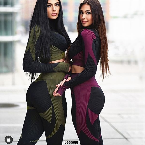 

women thickness seamless yoga set sportswear fitness sport gym running suit 2pcs sports bra+leggings outfit activewear 220317, Gray