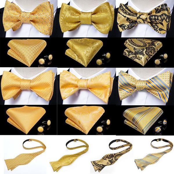 Papillon da uomo Cravatta Set Fazzoletto Gemelli Moda Self Bowtie Farfalla di seta Giallo Paisley Festa di nozze Bowknot DiBanGu Fier22