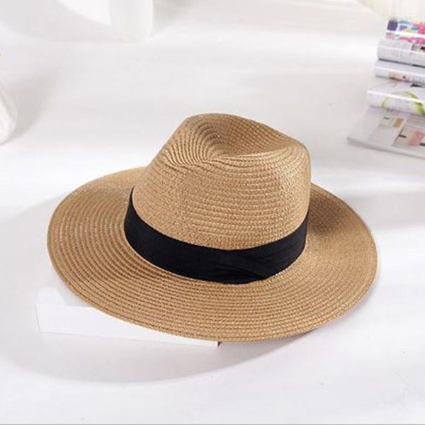 Women Sun Hat Fashion Summer Sunshade Ladies Decoração de fita de palha pequena de pimenta larga para chapéus de férias de praia Delm22