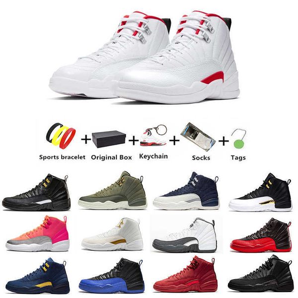 

colorful twist jumpman 12s women mens basketball shoes winterized wings university gold 12 men trainer sports sneakers ovo white gym red, Black