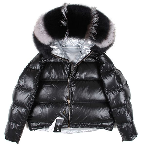 

winter jacket women down natural fur collar coat loose short white duck down real 201103, Black