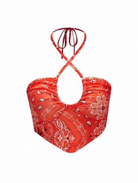 

floral criss cross halter 801t#, White