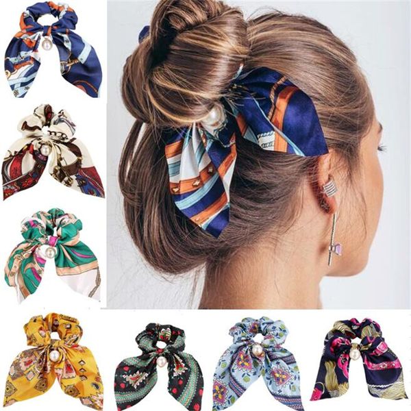 New Chiffon Bowknotnot Silk Women Pearl Ponytailt Hair Ties Rupge Rubber Bandwarwear