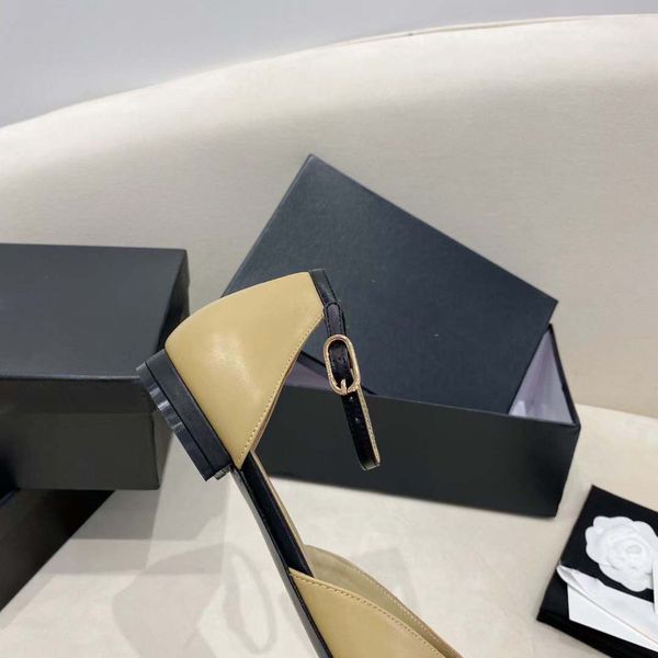 

2022 new summer women's leather dress shoes good quality luxury brand ballet flats women sandals size 35 to 40 with box, Black