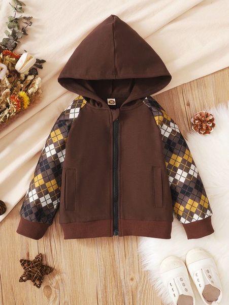 

toddler boys contrast argyle raglan sleeve hooded jacket she, Blue;gray