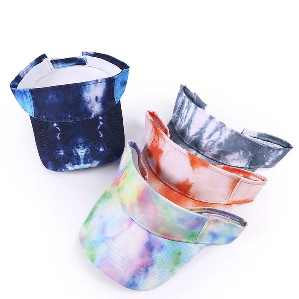 

spring summer tie-dyed sports sun cap party favor adjustable cotton visors protection empty sunscreen hat ess baseball caps, Yellow