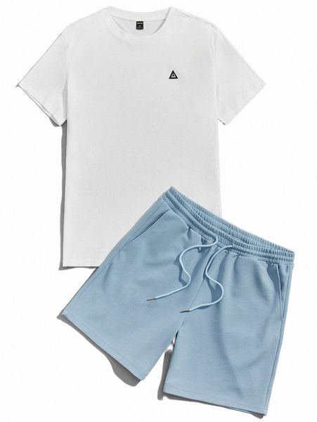 

men letter graphic tee & track shorts set 64zl#, Gray
