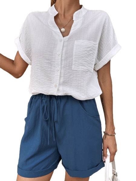 

notched neckline batwing sleeve blouse & shorts n01u#, White