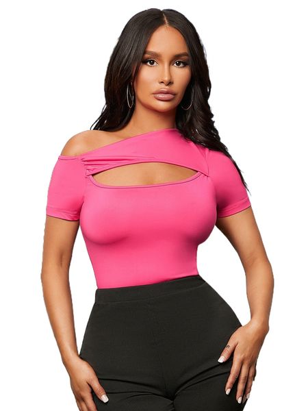 

sxy asymmetrical neck cut out tee h2h3#, White