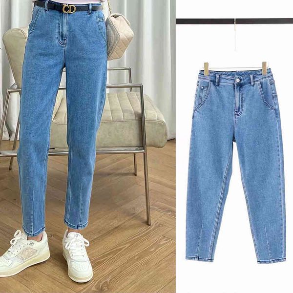 

women's jeans p270340 long staple cotton washed blue high waist radish jeans female