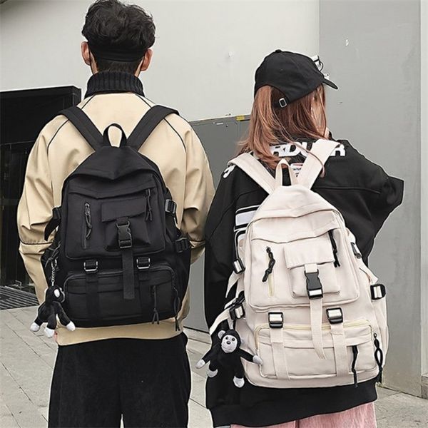 

preppy style black women men backpack nylon waterproof multipocket design mochilas teenagers shoulder bag 220726