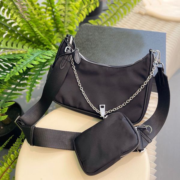 

2022 women 2005 nylon shoulder bags edition 2000 handbags hobos fashion pleated underarm bag rhinestone shiny totes 3 -piece straw chain pur